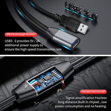 NÖRDIC Active 15m USB3.1 jatkokaapeli 5Gbps USB Uros-naaras Xbox, PS5, Oculus, tulostimelle, skannerille, Playstationille, VR USB-jatkokaapelille