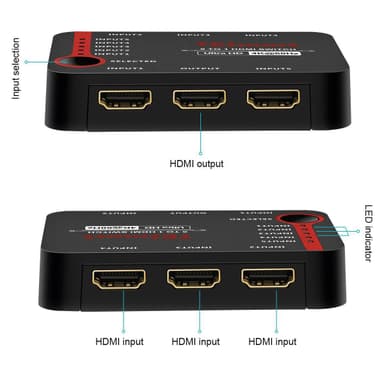 NÖRDIC HDMI 2.0 -kytkin 5-1 4K 60Hz 18Gbps 3D UHD RGB 4:4:4 HDCP 2.2 HDR10 LPCM 7.1, Dolby TrueHD ja DTS-HD Master Audio