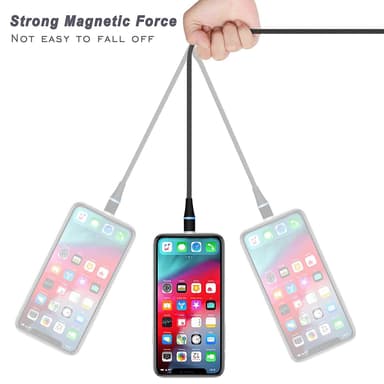 NÖRDIC USB2.0 magneettikaapeli 3i1 Lightning (ei MFI), USB-C Micro USB 1m3A musta