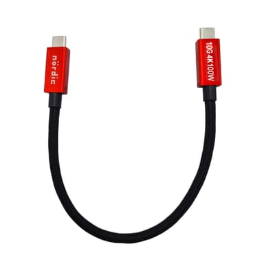 NÖRDIC 25 cm USB3.2 Gen2 SuperSpeed ​​​​USB 10 Gbps USB-C–C nylon-punottu kaapeli Power Delivery 100W, 4K60Hz video ja Emarker