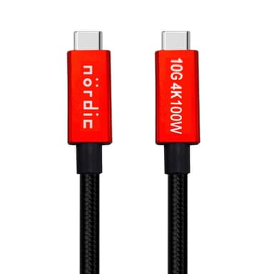 NÖRDIC 2,5 m USB3.2 Gen2 SuperSpeed ​​​​USB 10 Gbps USB-C–C nylon-punottu kaapeli Power Delivery 100 W, 4K60 Hz video ja Emarker