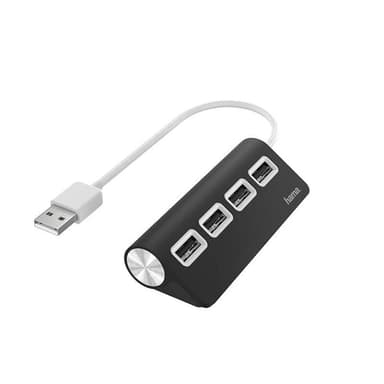 HAMA Hub USB-A 2.0 4x Portar 480 Mbit/s Svart