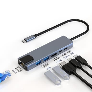 6 osaa 1  C-tyypin  Hub Dock adapteri Harmaa