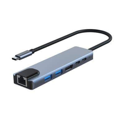 6 osaa 1  C-tyypin  Hub Dock adapteri Harmaa