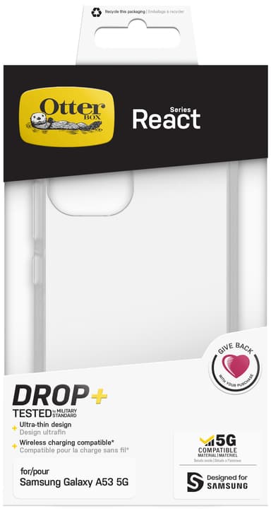 OtterBox React Samsung Galaxy A53 5G suojakuori (läpinäkyvä)