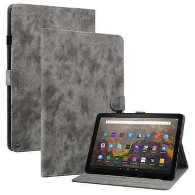SKALO Amazon Fire HD 10/10 Plus (2021) Cute Tiger PU-nahkainen Lompakkokotelo - Harmaa