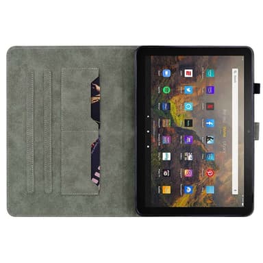 SKALO Amazon Fire HD 10/10 Plus (2021) Cute Tiger PU-nahkainen Lompakkokotelo - Musta