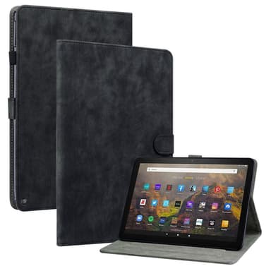 SKALO Amazon Fire HD 10/10 Plus (2021) Cute Tiger PU-nahkainen Lompakkokotelo - Musta
