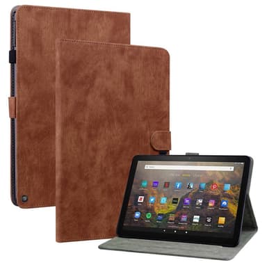 SKALO Amazon Fire HD 10/10 Plus (2021) Cute Tiger PU-nahkainen Lompakkokotelo - Ruskea