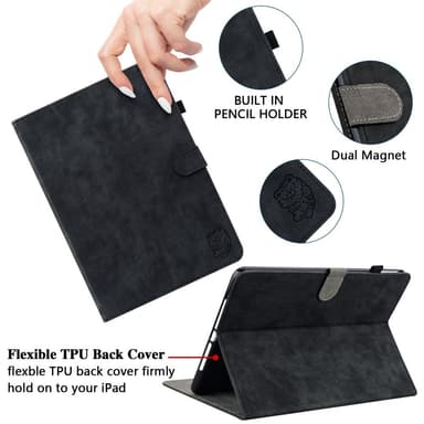SKALO Amazon Fire HD 10/10 Plus (2021) Cute Tiger PU-nahkainen Lompakkokotelo - Musta