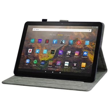 SKALO Amazon Fire HD 10/10 Plus (2021) Cute Tiger PU-nahkainen Lompakkokotelo - Musta