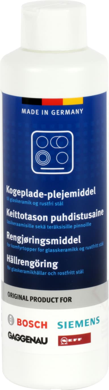 Lattialieden ja keittotason ostajalle 10 % alennus keittotason puhdistusaineesta! Bosch- puhdistusaine poistaa hellävaraisesti lian ja antaa kiiltävän lopputuloksen. Puhdistusaine on 250 ml pakkauksessa.