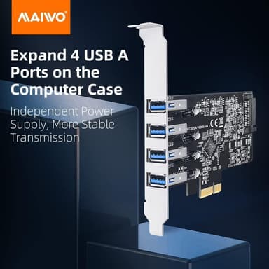 Maiwo KC005A PCI Express x1 -kortti neljälle ulkoiselle USB-A 3.1 5Gbps:lle