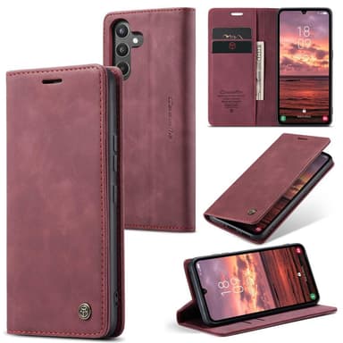CASEME Retro Lompakkokotelo Samsung Galaxy A34 - Viininpunainen