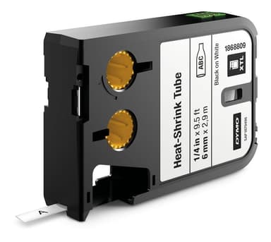 DYMO XTL Kutisteputki, 6mm, musta valkoisella pohjalla