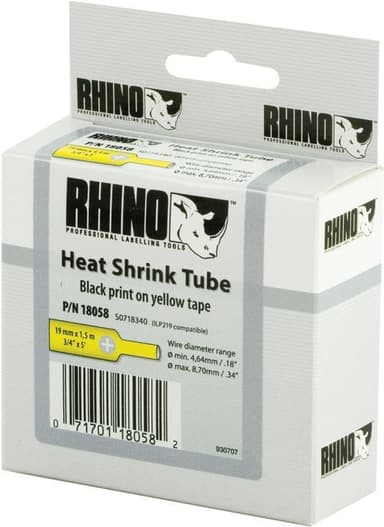 DYMO RhinoPRO merkattava kutisteputki 19mm, 1.5m kelt/musta teksti
