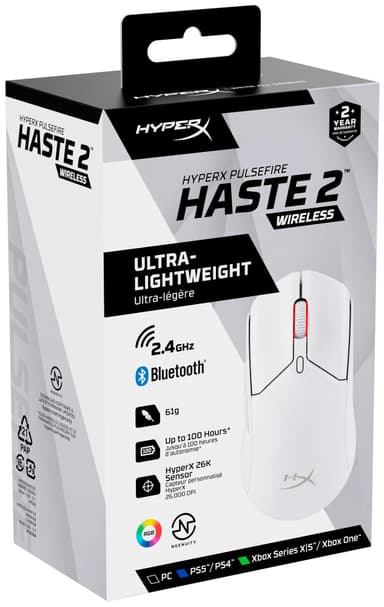 HyperX Pulsefire Haste 2 langaton pelihiiri (valkoinen)