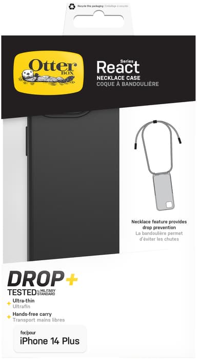 OtterBox React Necklace iPhone 14 Plus MagSafe suojakuori (musta)
