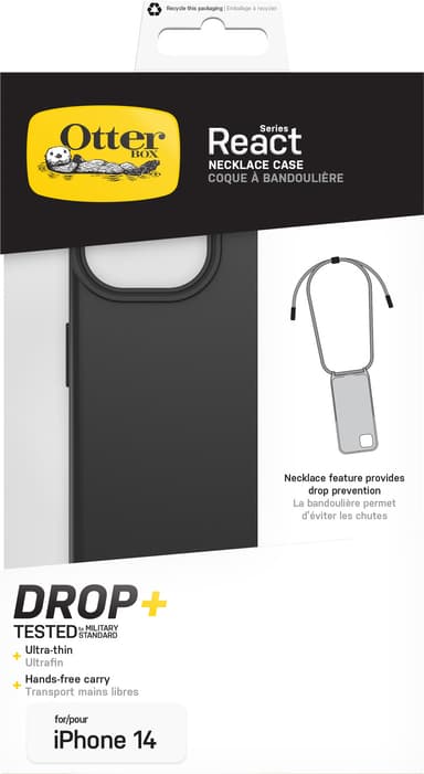 OtterBox React Necklace iPhone 14 MagSafe suojakuori (musta)