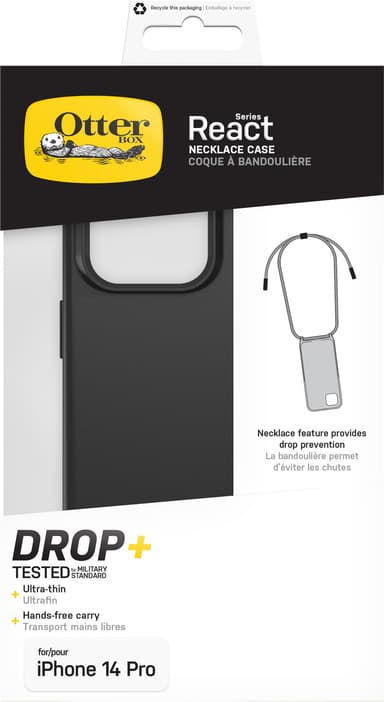 OtterBox React Necklace iPhone 14 Pro MagSafe suojakuori (musta)