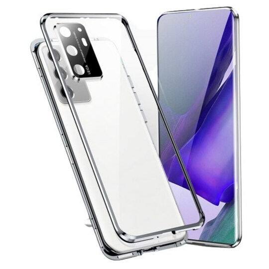 Magneettinen kaksipuolinen karkaistu lasi puhelinkotelo Samsung S22:lle Hopea