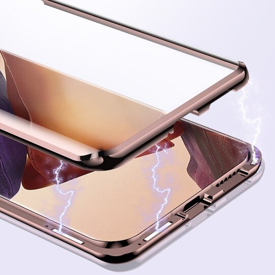 Magneettinen kaksipuolinen karkaistu lasi puhelinkotelo Samsung S22:lle Hopea
