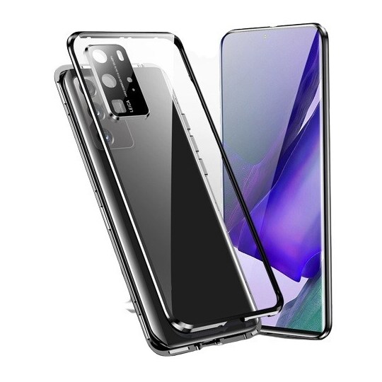 Magneettinen kaksipuolinen karkaistu lasi puhelinkotelo Samsung S21plus -puhelimelle Musta