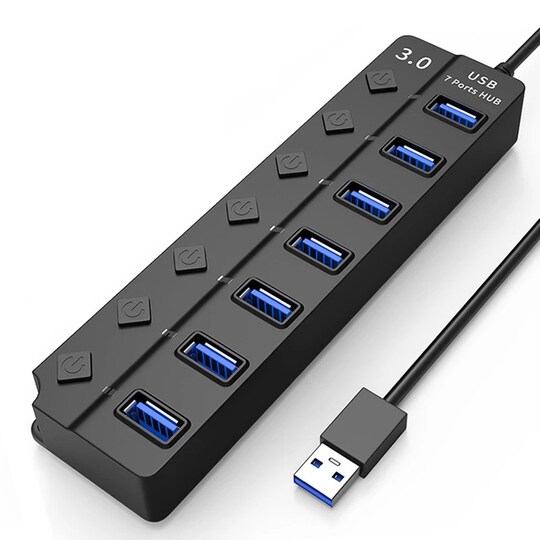 USB-splitter USB 2.0-hubb 480 Mbps 7-portars individuella LED på/av-brytare