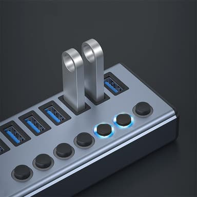 USB-splitter USB 3.0-hub 5Gbps 7-portars individuella LED på/av-brytare Harmaa
