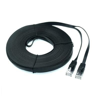 NÖRDIC Cat6 U/UTP litteä verkkokaapeli 7,5m 250MHz kaistanleveys ja 10Gbps siirtonopeus musta