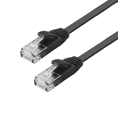 NÖRDIC Cat6 U/UTP litteä verkkokaapeli 7,5m 250MHz kaistanleveys ja 10Gbps siirtonopeus musta
