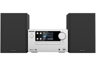 Kenwood M-725DAB Mini System, jossa on Bluetooth ja DAB+ (hopea).