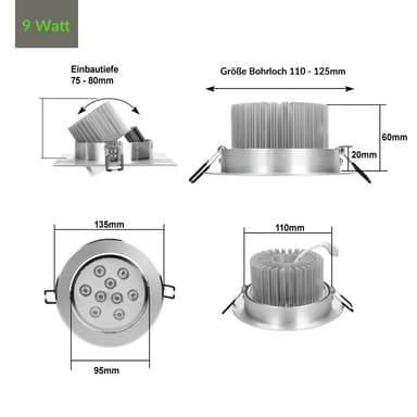 ECD Germany 2er Pack LED upotettava valaisin 9W 230V - pyöreä Ø13,5cm - 668