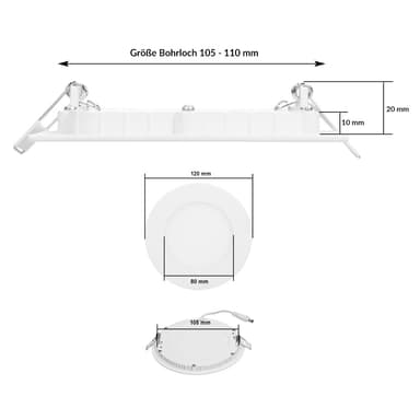 LED-paneeli upotettava valonheitin 6W, lämmin valkoinen, pyöreä
