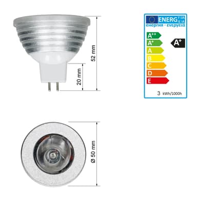 6 x LED spot RGB MR16 3W + kaukosäädin + kaukosäädin