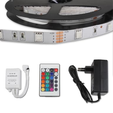 LED-nauhasarja 5 m RGB - 60 LEDiä per metri sis. virtalähteen ja pienen