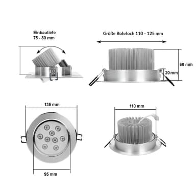 ECD Germany 20er Pack LED upotettava valonheitin 9W 230V 632 Lumen