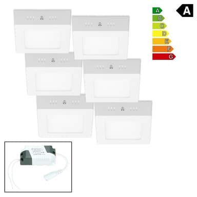 6 x LED pinta-asennettava valaisin kulmikas 6W Lämmin valkoinen