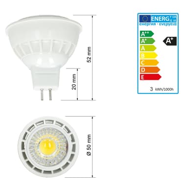 LED-spotti MR16 COB, lämmin valkoinen, 3W