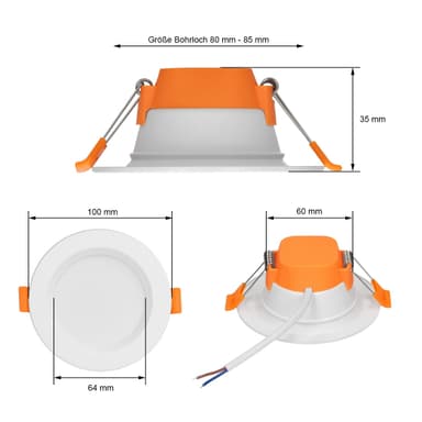 LED-paneeli upotettava valonheitin 5W, neutraali valkoinen, pyöreä