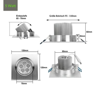 ECD Germany 2er Pack LED upotettava valonheitin 5W 230V 358 Lumen