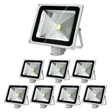 8 x LED-valonheitin + tunnistin 50W viileä valkoinen