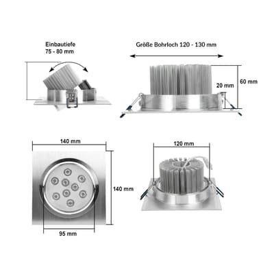 ECD Germany 6 kpl LED upotettava valaisin 9W 230V 668 Lumen Lämmin valkoinen