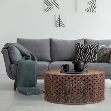 WOMO DESIGN sohvapöytä Ø 100x45 cm pyöreä, ruskea, ainutlaatuinen käsintehty