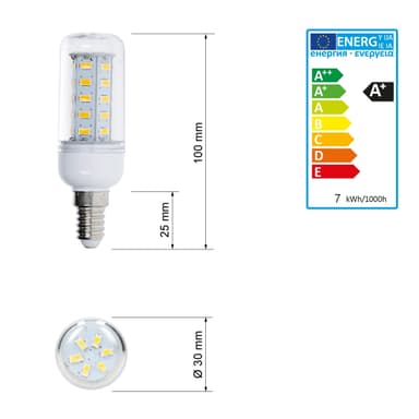 LED-lamppu E14, viileänvalkoinen, maissintähkän muotoinen 7W