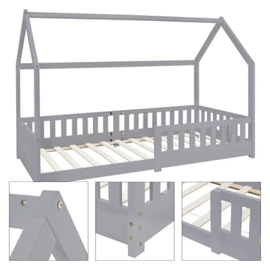 Lasten sängyn putoamissuoja Lasten harmaa sänky Puusänky 200x90cm Mänty Puu