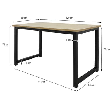 ML-Design työpöytä moderni muotoilu, 120 x 60 x 75 cm, tammi musta metallirunko