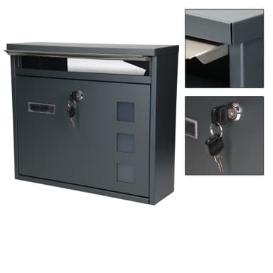 ML Design Postilaatikko, jossa sanomalehdet, tyyppikilpi ja katselu ikkuna,