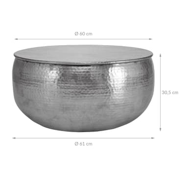 WOMO-DESIGN sohvapöytä olohuoneen sohvapöytä alumiini Ø 60x30,5 cm hopea