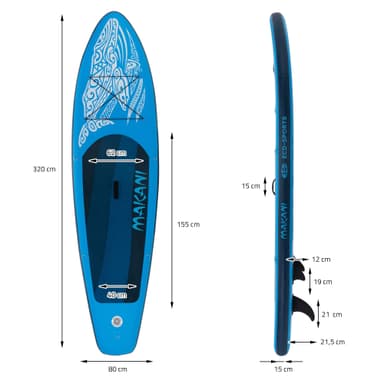Puhallettava Stand Up Paddle Board Makani 320x82x15 cm sininen PVC